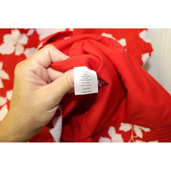 Talbots Red & White Tropical Flowers Knee Length Skirt Back Zip Career Size 12 - Picture 5 of 6